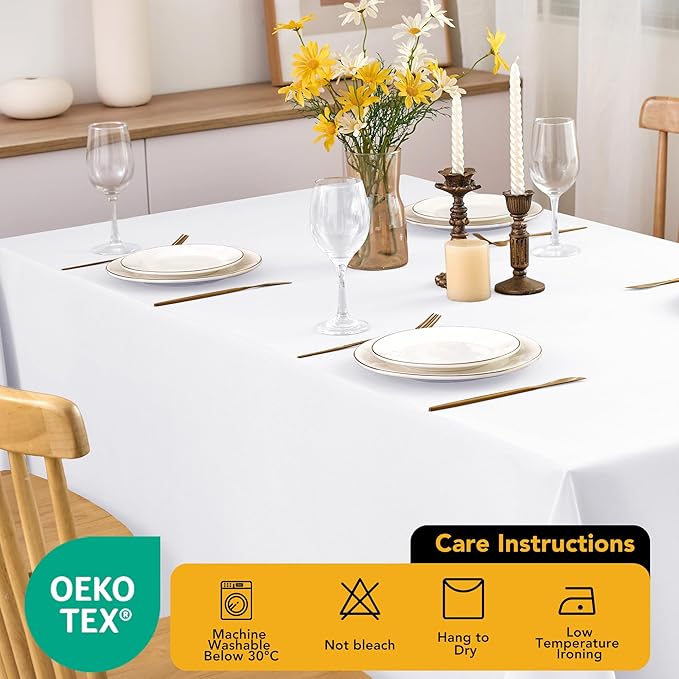 6-Pack White Tablecloths for Rectangle Tables, 90 x 156 Inches, Stain-Resistant Polyester Fabric for 8 Foot Tables - Washable Table Covers for Weddings, Banquets, Birthday Parties, Events