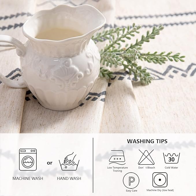 MYSKY HOME Boho Rectangle Tablecloth - Linen Fabric Table Cover - Farmhouse Decoration - 60x102 Inches - Waterproof Classic Bohemian Tablecloth for 6 Feet Table, Indoor and Outdoor Use, Grey