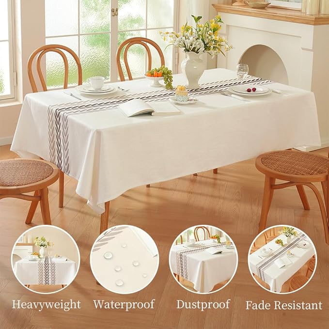 Zobesta Linen Tablecloths Rectangular 70 x 53 Inch, White Table Cover Waterproof Washable Farmhouse Soft Boho Table Cloth Rectangle Tables for Outdoor, Kitchen