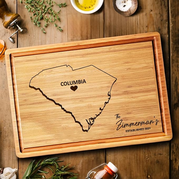 South Carolina Cutting Board Personalized, State Shaped Boards, Bamboo USA Gifts, Housewarming States Visted Map - Decor for Home