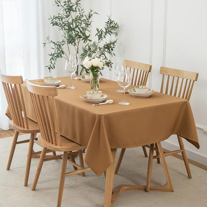 maxmill Fall Tablecloth Waterproof Spillproof Wrinkle Resistant Soft Textured Table Cloth for Harvest Thanksgiving Dinner and Party Indoor and Outdoor Use, Square 60 x 60 Inch, Amber Bronze