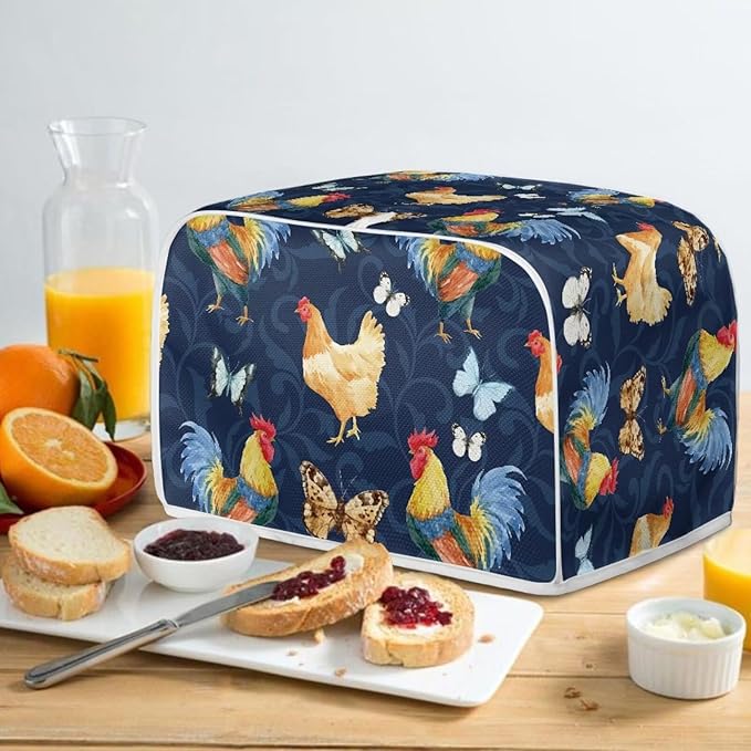 Doojoayie Rooster Print Toaster Covers for Kitchen Quilted 2 Slice Toaster Appliance Dust-proof Cover Small Appliance and Fingerprint Protection