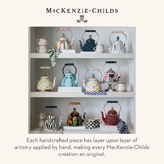 MACKENZIE-CHILDS Enamel Tea Kettle, Cute Tea Kettle for Stovetop, 2 Quarts, Poppy