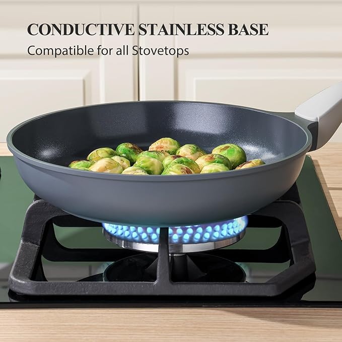 PRICUSIS Nonstick Ceramic Frying Pan, 8/10/12 Inch Non Toxic Skillet, Egg & Omelet & Chef's Pan, Induction Compatible & Oven Safe, Dishwasher Safe,PTFE PFAS & PFOA Free (12 Inch, Gray)
