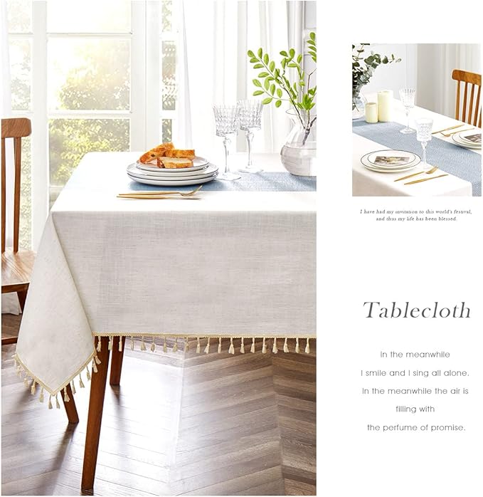 QIANQUHUI Embroidered Tablecloth for Dining, Rustic Farmhouse Kitchen Table Cloth Blue, Dust Proof Spillproof Soil Resistant Cotton Linen Rectangle TableCloths（Sky Blue,55x55 inches）