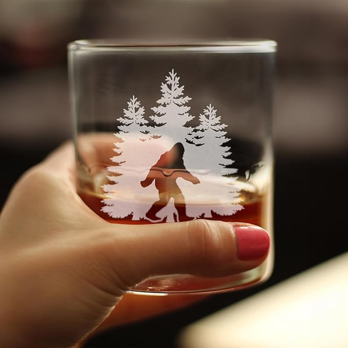 Bevvee Bigfoot Whiskey Rocks Glass - Funny Bigfoot Gifts for Sasquatch Enthusiasts - Set of 2-10.25 Oz Rocks Glasses