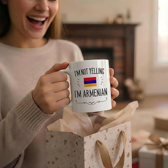Casitika Funny Armenian Gifts. I'm Not Yelling I'm Armenian Coffee Cups. Ceramic Mug. Armenia Proud Gift Idea Featuring The Armenia Flag. (11 oz White)