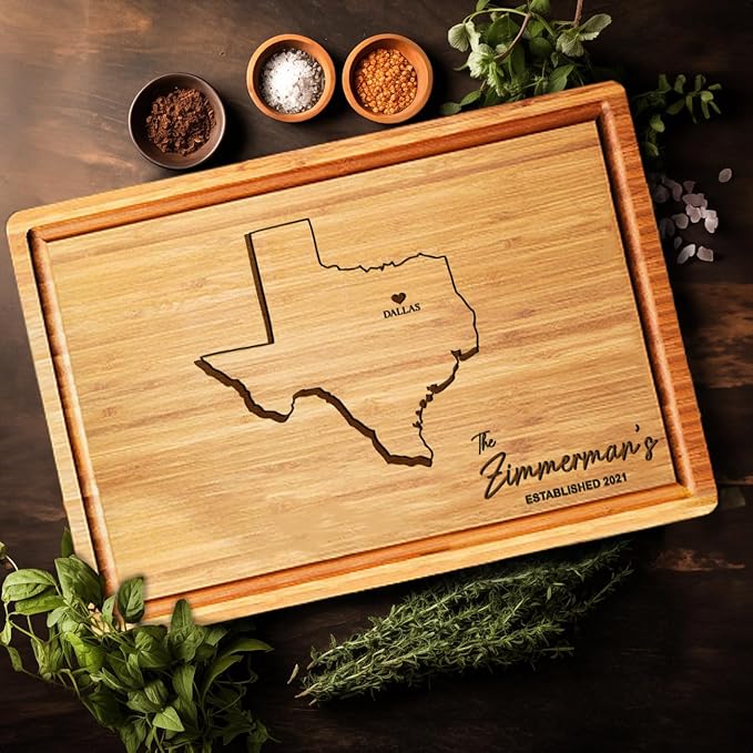 Texas Cutting Board Personalized, Texas Map House Warming Gift, State Cutting Board, Texas Themed Gifts for Home, Texas Kitchen Gifts