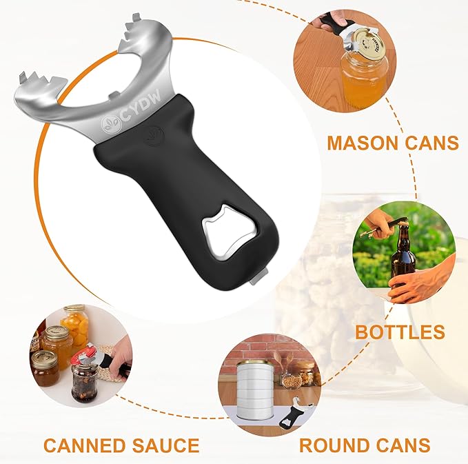 CYDW Mason Jar Opener Tool with Soft Touch Handle, No Lid Dents or Damage, Can Opener Manual Multi-Purpose, Easy Twist Manual Handheld Top Remover, Canning Supplies, Bottle Opener, Made for Lifetime