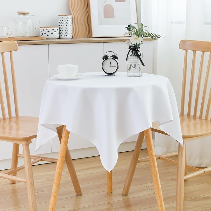 2 Pack Small Square Table Cloth 36X36 Inch White Washable Fabric Tablecloth Polyester Solid Table Cover for Night Stand End Table Side Table Outdoor Indoor