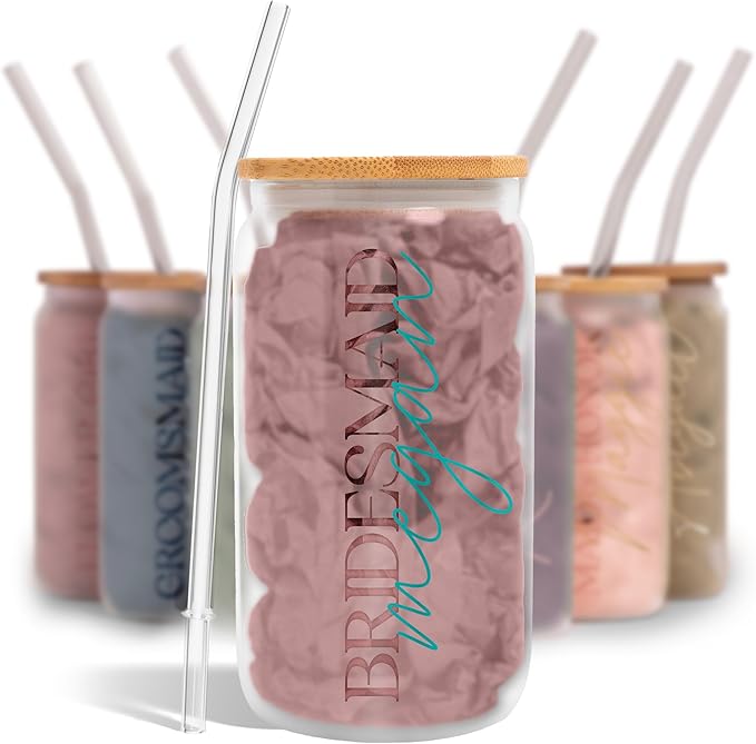 Sincerely, Me Elegant Frosted Tumbler For Bridesmaid Gifts, Personalized Glass Cup For Bridal Party Wedding Favors, Maid of Honor Cups for Bachelorette Party (FW1) (Robin's Egg Blue Gls)