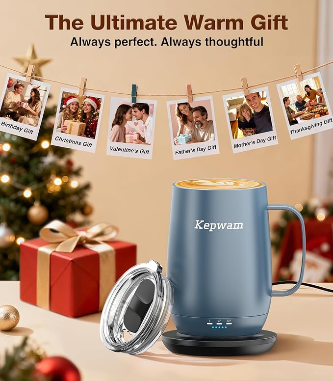 Kepwam Heated Coffee Mug T2-Plus, 20oz Leading Large Capacity Self Heating Mug, Up to 8 Hrs Battery & Hot Up to 149℉, Smart Coffee Mug for Women, Men