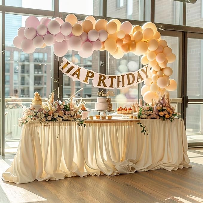 6FT Ivory Rectangular Tablecloth - Washable & Wrinkle-Free Stretch Fit with Table Skirt Design for 72 Inch Tables, Perfect for Wedding Parties Banquet – Ideal for Event Planner & Home Host