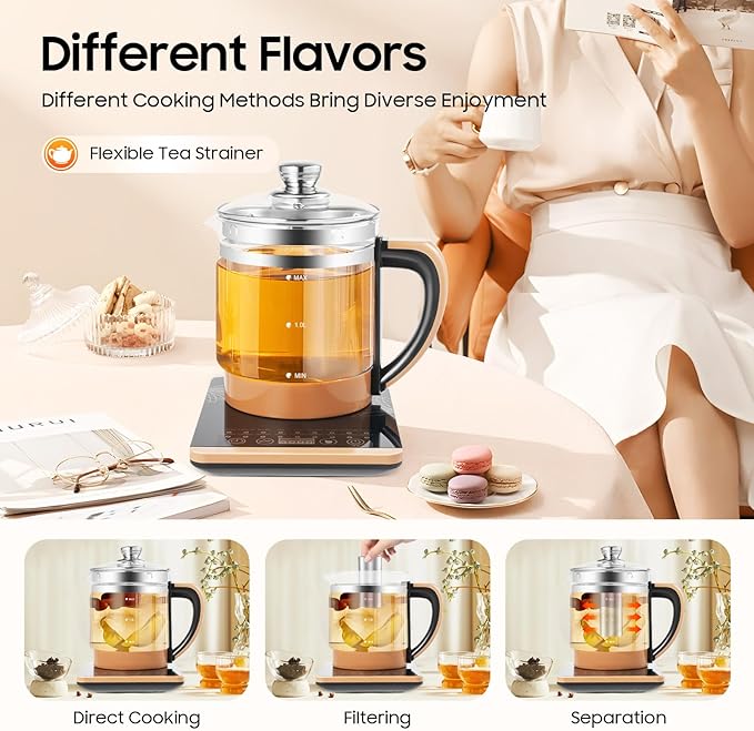 Electric Glass Kettle Kit, 1.8L Glass Hot Boiler With Digital Base, 800W Temperature Control Electric Kettle with Steamed Eggs Holder Hfor Boiling Water, Tea, Coffee