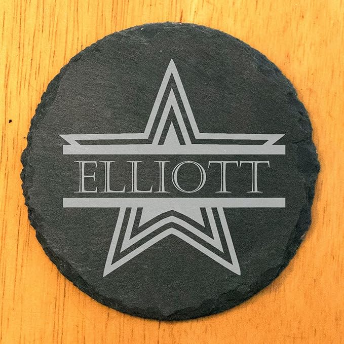 Shining Stars: Personalized Slate Coasters with Name and Star - Round Slate - Set of 5