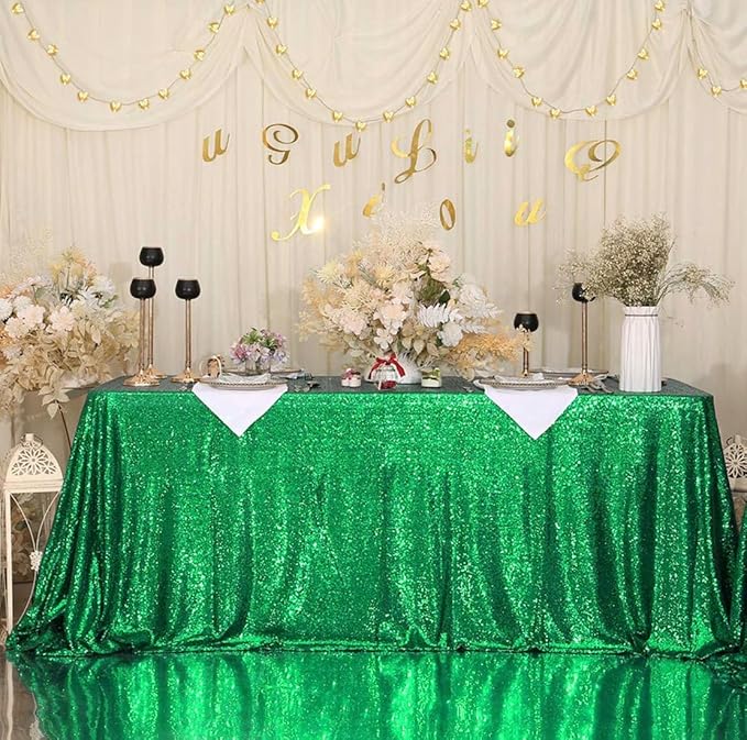 Eternal Beauty Green Tablecloth, 60x120 Inch Sequin Rectangle Glitter Table Cover for Cake Dessert Exhibition Party Birthday Events