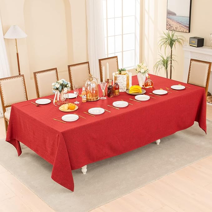 BALCONY & FALCON Rectangle Tablecloth Washable Wrinkle Resistant and Water Proof Table Cloth Decorative Linen Fabric Tablecloths for Dining Parties Kitchen Wedding and Outdoor Use (Red, 90x132)
