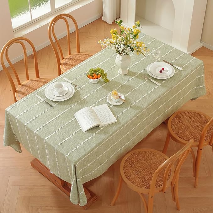 Zobesta Sage Green Tablecloth Rectangle 53 x 86 Inch, Cotton Green Table Cloth Rectangle Table, Washable Farmhouse Soft Boho Tablecloths Rectangular for Party, Holiday, Picnic, Dining, Outdoor,Fall