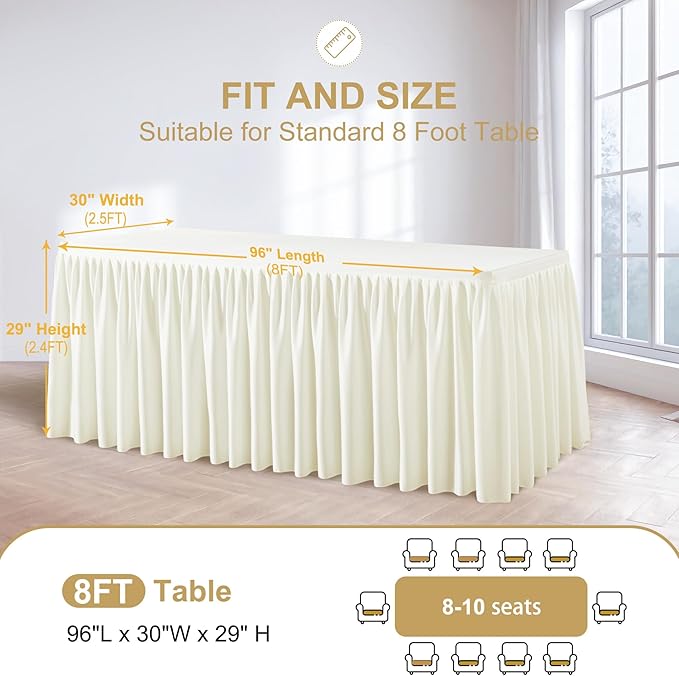 Wish Care 4 Pack Cream Rectangle Table Clothes for 8 Foot Tables, Polyester Fitted Tablecloths 8ft Stretch Table Cover for Wedding, Birthday, Parties, Trade Show, Craft Show