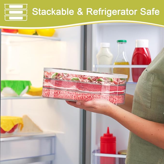 Stackable Deli Meat Container with Drainage Groove and Silicone Lid, Clear Refrigerator Storage Containers for Lunch Meats, Cold Cuts, Bacon, Cheese, BPA Free - 2 Layer