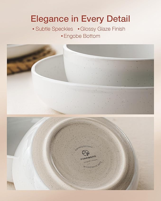 Famiware Milkyway Plates and Bowls Set, 12 Pieces Dinnerware Sets, Dishes Set for 4, White