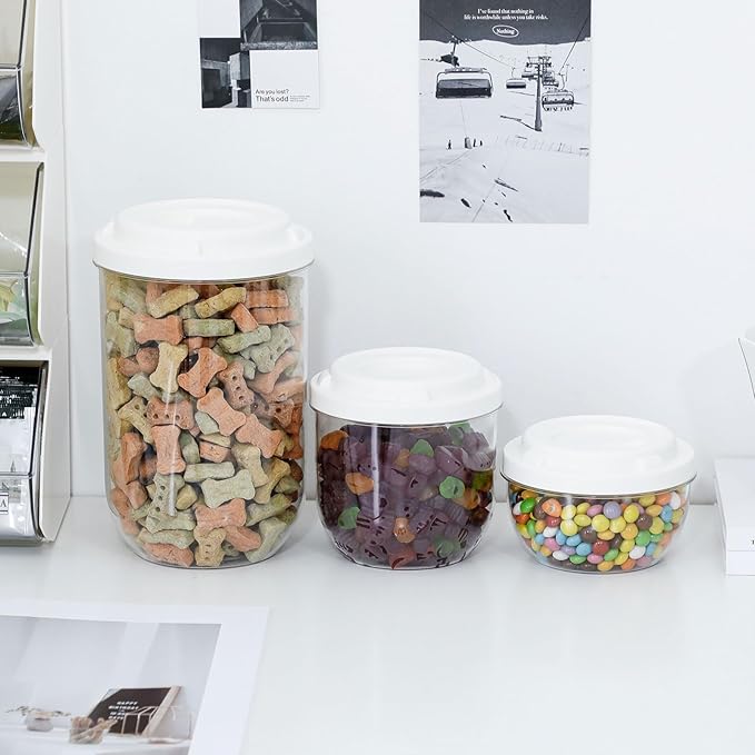 FABROK 6 Pack Candy Storage Organizer with Lid, Plastic Cookie Storage Jar for desk, Clear Plastic Container Canister for Laundry, Kitchen, Bathroom