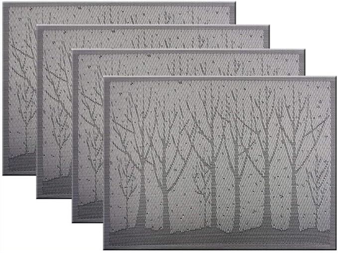 Washable Plastic PVC Placemats Wipe Clean for Kitchen Table Heat-resistand Woven Kids Place Mats for Dining Mats(Tree Grey,30X45CM_1PCS)