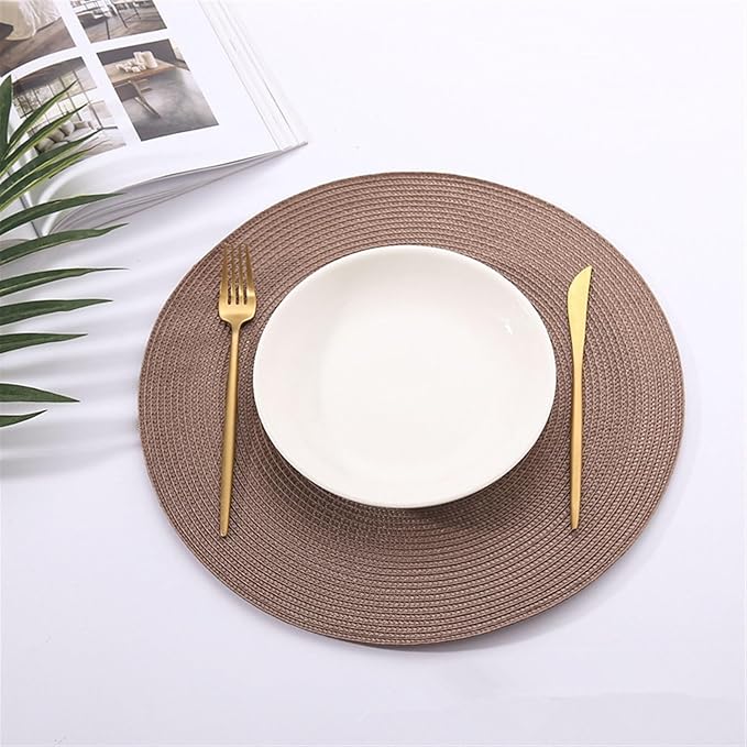 38CM Round Placemat Kitchen Dining Table Mats Steak Pad Anti-Scalding Insulation Nordic Hotel Restaurant Home Decor(Brown Colour)