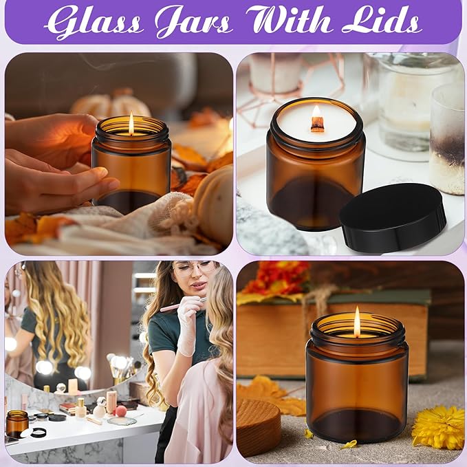 12 Pcs 4 oz Glass Jars with Lids, Clear Candle Jars with Black Lids Round Empty Candles Container Tins Candle Making Storing Lotions Spice Powder Liquid Sample Makeup (Amber)