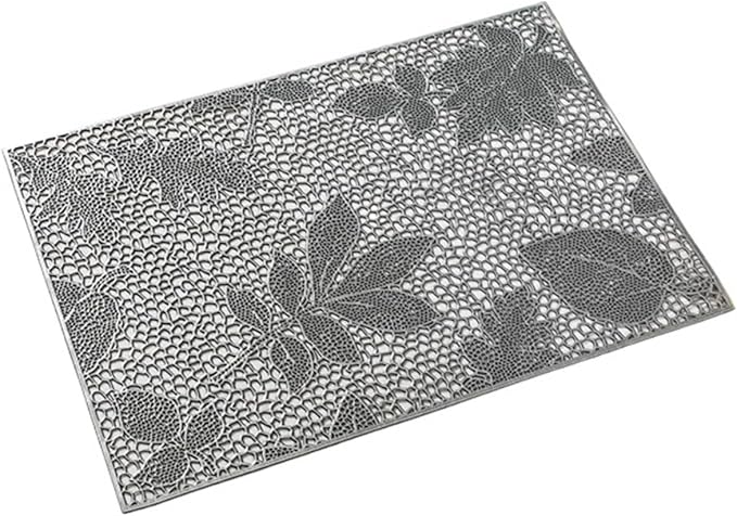 Square Table Mat Placemats Washable PVC Cloth Pad Tablemats Stain- Dining Disc Bowl Coaster Non-Slip(Silver,4 PCS)