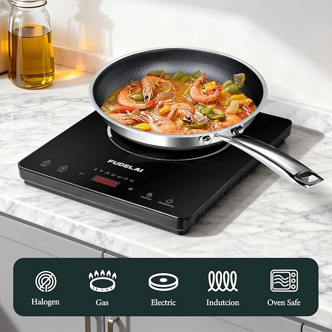 Non Stick 10-Inch Pan, Titanium Hybrid Pan with Lid, Stay-Cool Handle, Professional Frying Pan, Dishwasher Friendly, Oven Safe, Compatible with All Cooktop