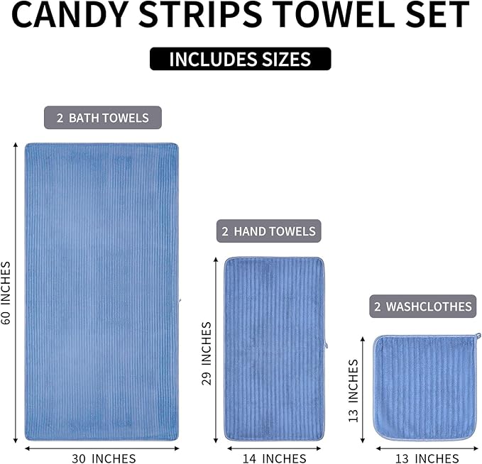 6-Piece Bath Towel Set(30"x60"), 2 Large Bath Towel Sheets, 2 Hand Towels and 2 Washcloths - Highly Absorbent Quick Dry Microfiber,Ultra Soft Towel Set for Bathroom (Blue)