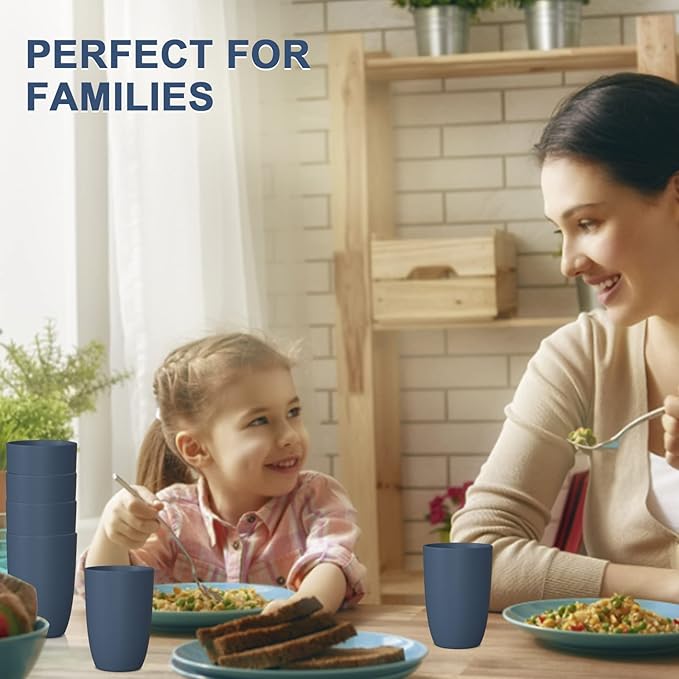 Wheat Straw Cups 6 PCS Good Alternative to Plastic Reusable Cups 12 oz Unbreakable Drinking Cup Reusable Dishwasher Safe Water Plastic Glasses Navy Blue