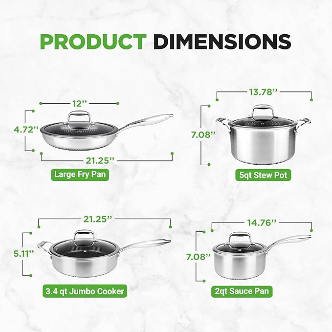 NutriChef 8-Piece Triply Cookware Set Stainless Steel - Triply Kitchenware Pots & Pans Set Kitchen Cookware, Non-Stick Coating - Sauce Pot, Stew Pot, Cooking Pot, Frying Pan, Lids