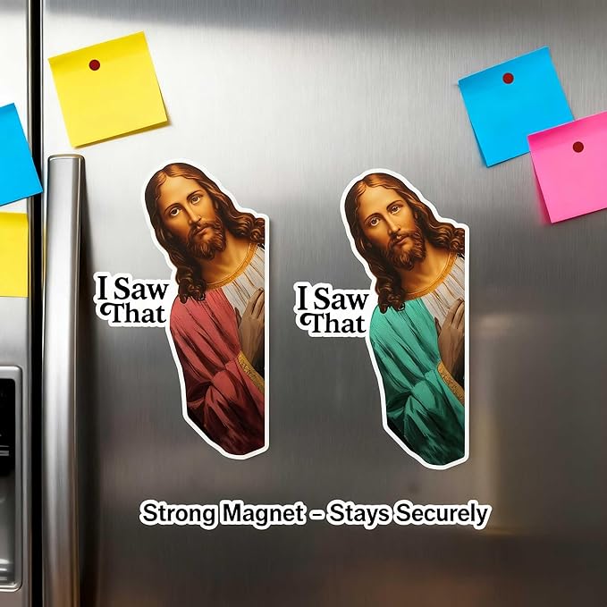 2 x Jesus I Saw That Magnet, Funny Magnets Gifts, Exchange White Elephant, Religious Gift, Magnet for Garage Door - Magnets for Fridge, Car, Laptop