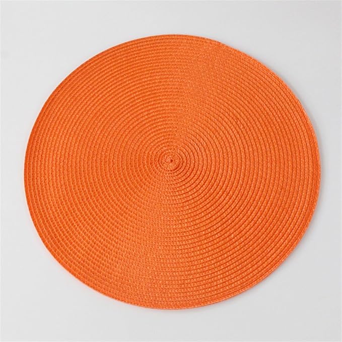 4PCS Round Woven Non-Slip Kitchen Placemat Non Slip Table Mat Kitchen Accessories Decoration Home Pad Coaster(Orange)
