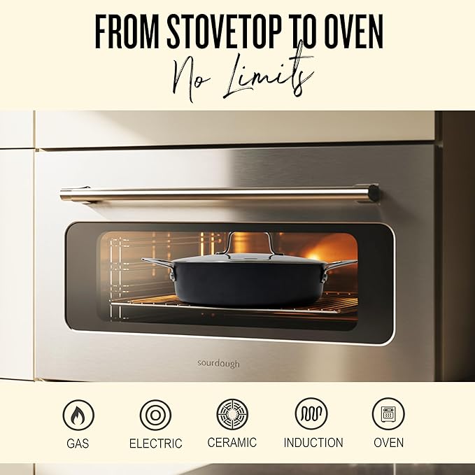 Alva Maestro Nonstick Ceramic Saute Pan with Lid 3.5Qt. - Oven Safe and Made without PFAS, PFOA & PTFE - Induction and All Stovetop Compatible with Even Heat Distribution