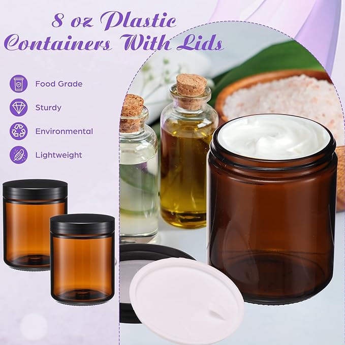 12 Pcs 8 oz Glass Jars with Lids, Clear Candle Jars with Black Lids Round Empty Candles Container Tins for Candle Making Storing Lotions Spice Powder Liquid Sample Makeup (Amber)