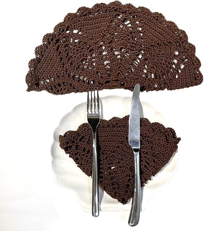 BIBITIME Lace Placemats Table Doilies Round Handmade Crochet Doily Kitchen Cup Mug Mats (Coffee, 11 to 12 inches-1PC)