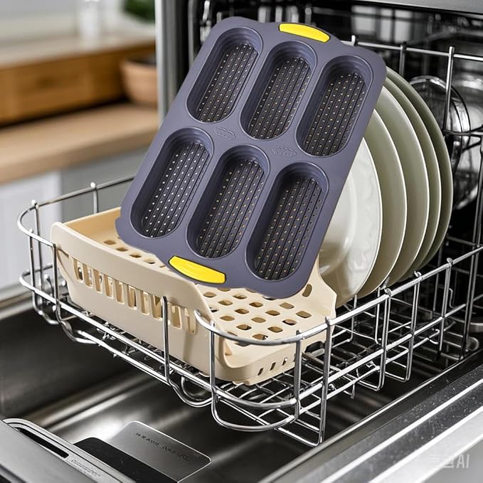MUJUZE Hot Dog Bun Pan,6 Cavity Bread Loaf Pan,Silicone Hotdog Bun Mold,Nonstick & Heat proof Homemade Hotdog Bun Baking Pans,Sub Roll Baking Pans