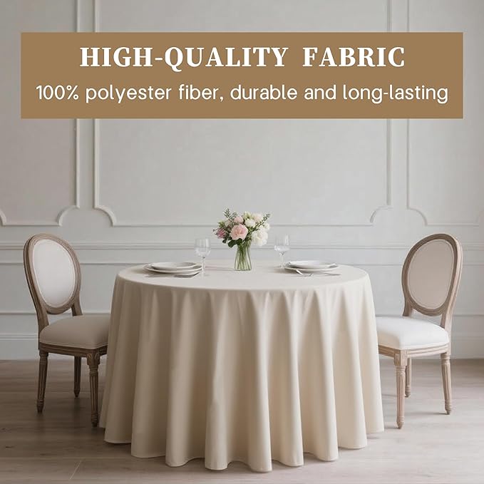 BIGTONE 10 Pack Ivory Round Polyester Tablecloth 120 Inch,Wrinkle and Stain Resistant Washable Polyester Fabric Table Cloth for Dining Room Kitchen Party, Ivory