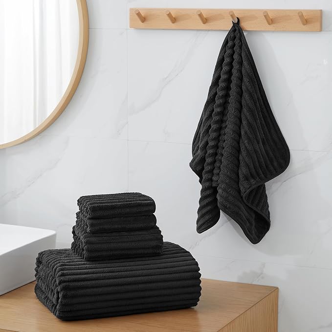 Extra Large Bath Towel Set of 6 (40"x80"),Oversized Bath Sheet Super Soft Highly Absorbent Microfibers Quick Dry Luxury Shower Towel for Bathroom Spa Gym Hotel Yoga (Black, 6Piece)