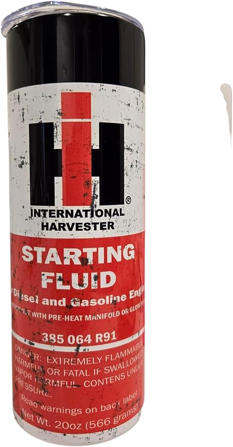 20 oz Shop Garage Man Cave Tractor Starting Fluid Farm Country IH Travel mug Oil Tumbler cups (Stainless Black Lid Look)