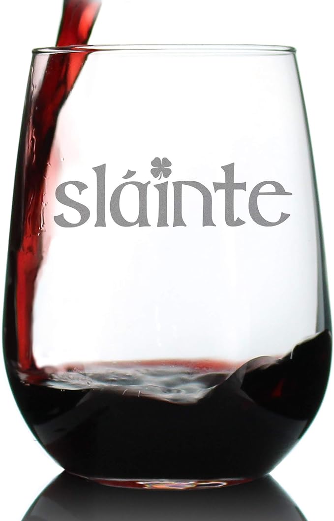 Bevvee Slainte Irish Cheers - Stemless Wine Glass - Fun Irish Themed Gifts and Decor - Large 17 Ounce