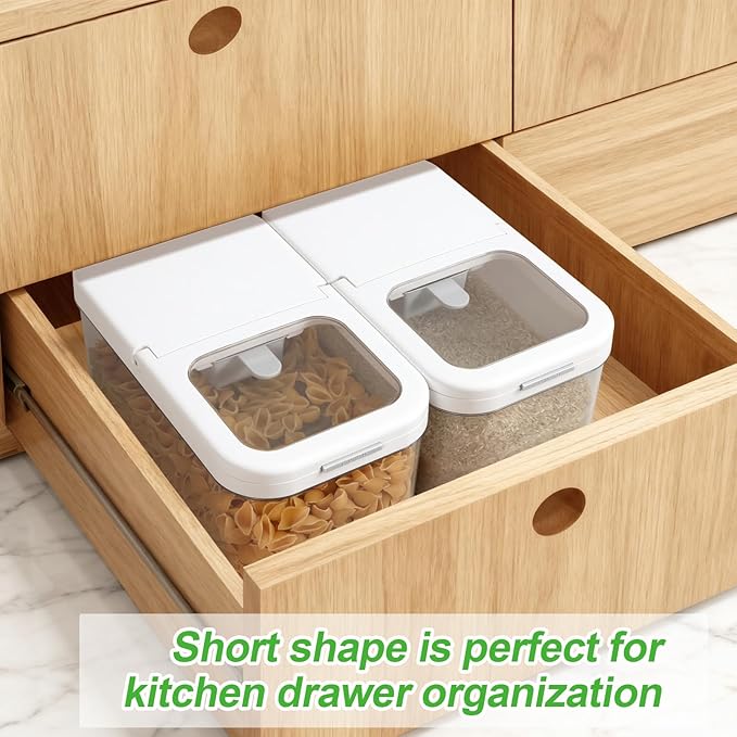 Rice Flour Storage Container - 6.5 Qt | 12 Lbs Crystal-Clear Plastic Food Storage Container Bin with Flip-up Lid, Dry Food Holder for Kitchen Pantry Organization and Storage