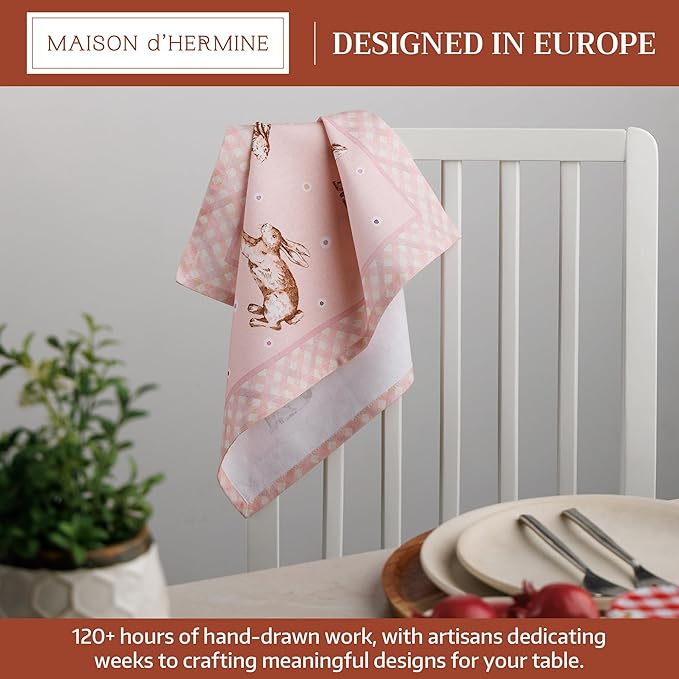 Maison d' Hermine Cloth Napkins Set of 4 100% Cotton Everyday Reusable Square Napkins Cloth Washable Dinner Party Wedding Restaurant Valentines Day Decorations Spring/Summer (Easter, 18" x 18")