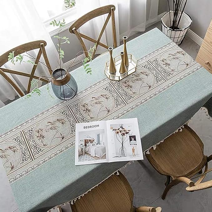 Pahajim Linen Tablecloth Rustic Rectangle Table Cloth Cotton Striped Tassels Tablecloths for Kitchen Dining Table Cover Rectangle/Oblong,55''x87'', 6-8 Seats