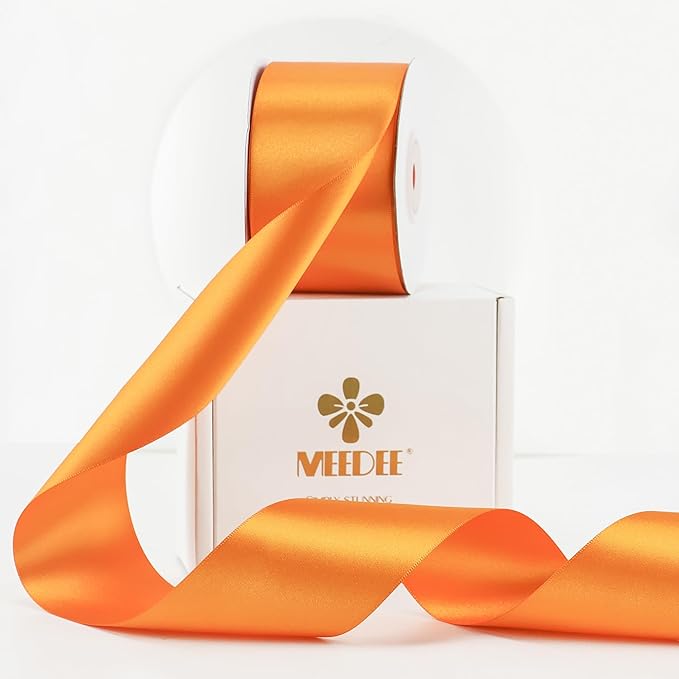 MEEDEE Orange Satin Ribbon - 25 Yards Neon Tangerine, Double Faced Satin for Christmas, Thanksgiving, Halloween, Weddings, Flower Bouquets