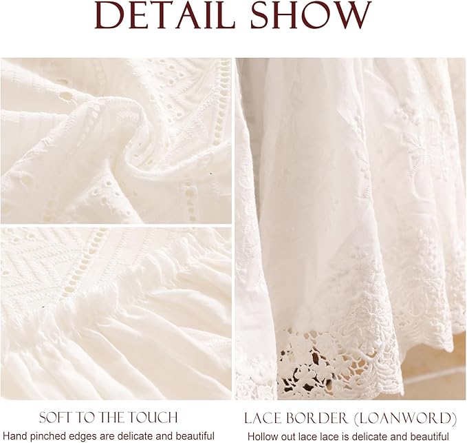 patdrea Vintage White Lace Tablecloth,Design Embroidered Cotton Ruffle Table Cloth for Round Table,Elegant Rustic Fabric Decorations for Wedding Party Thanksgiving Christmas Diameter 63"