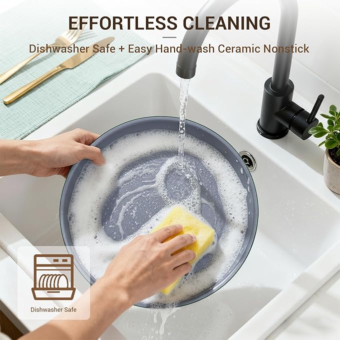 Ammeloo 18-Piece Ceramic Pots and Pans Set Non Stick, Non Toxic Cookware Set with Removable Handles, Pot Sets for Cooking, Induction Ready, Dishwasher & Oven Safe, PFAS PFOA & PTFE Free